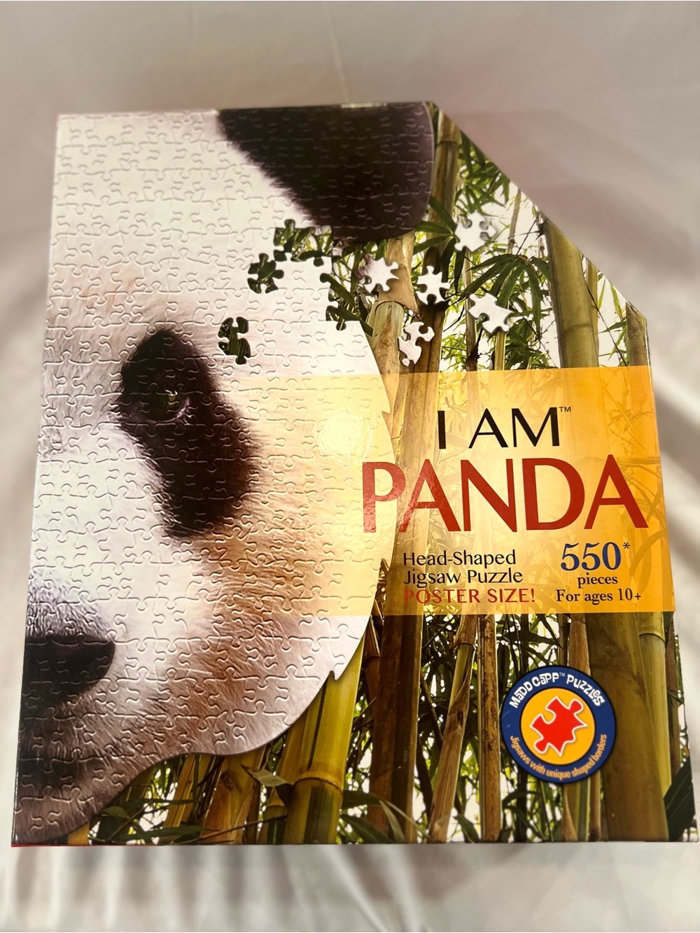 I AM PANDA Head-Shaped Jigsaw Puzzle - White